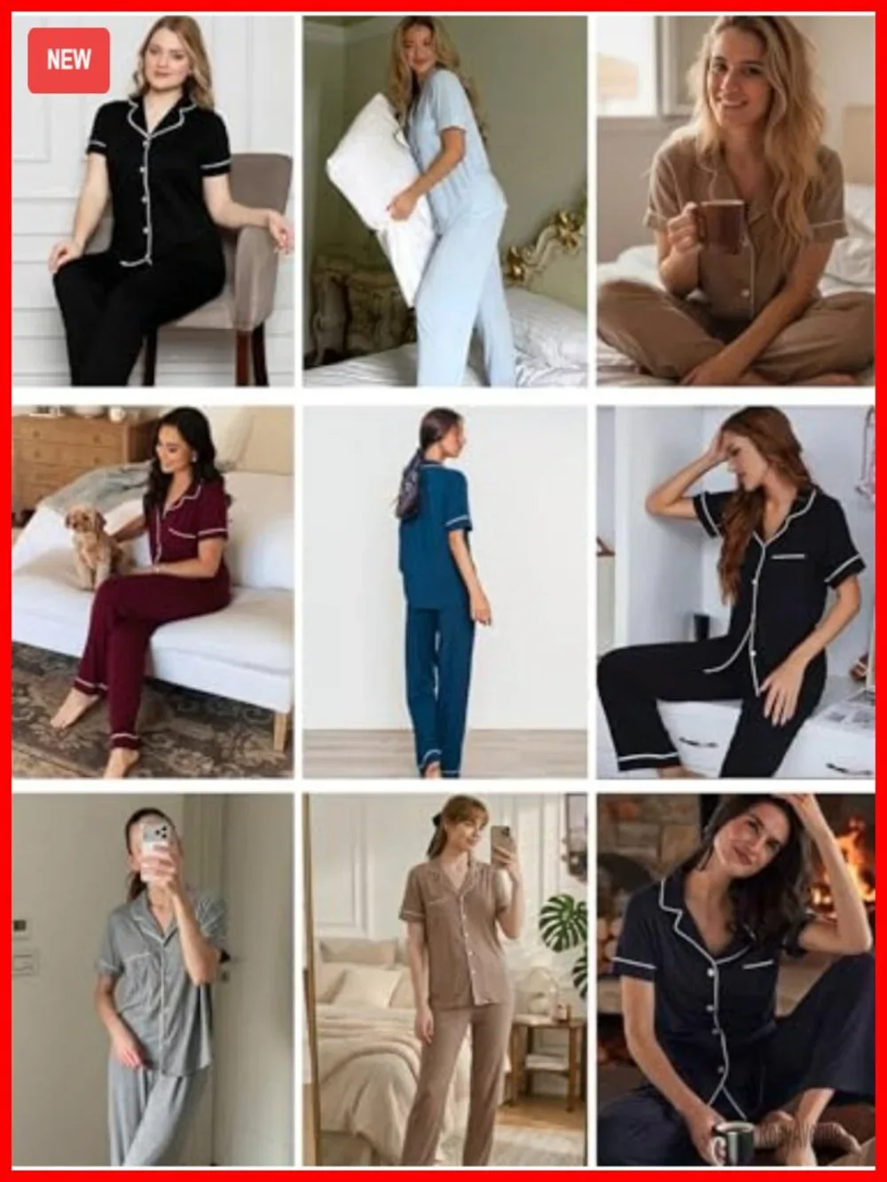 Women's Pajama Set Short Sleeve Sleepwear with Long Pants 2 Piece Lounge Set